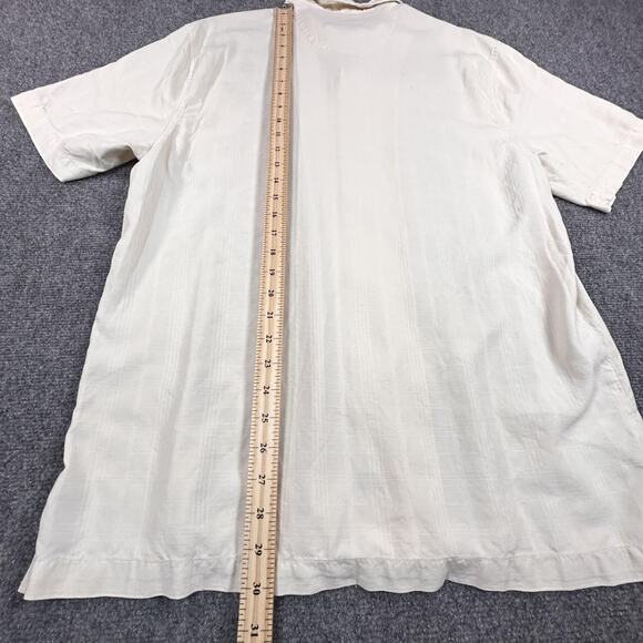 Tommy Bahama Shirt Mens Large White Silk Scrolling Vines Embroidered Button Up - Picture 10 of 11